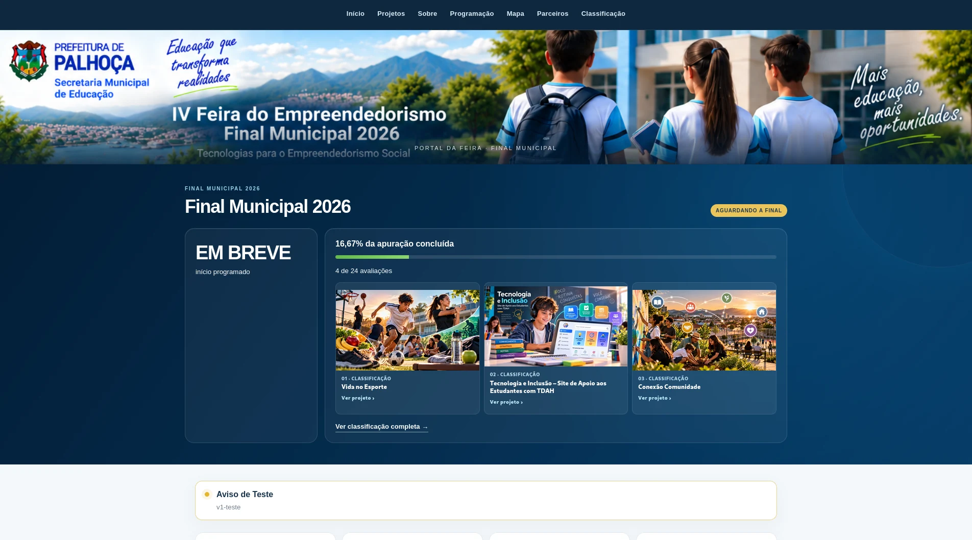Portal da Feira com projetos e andamento da apuração