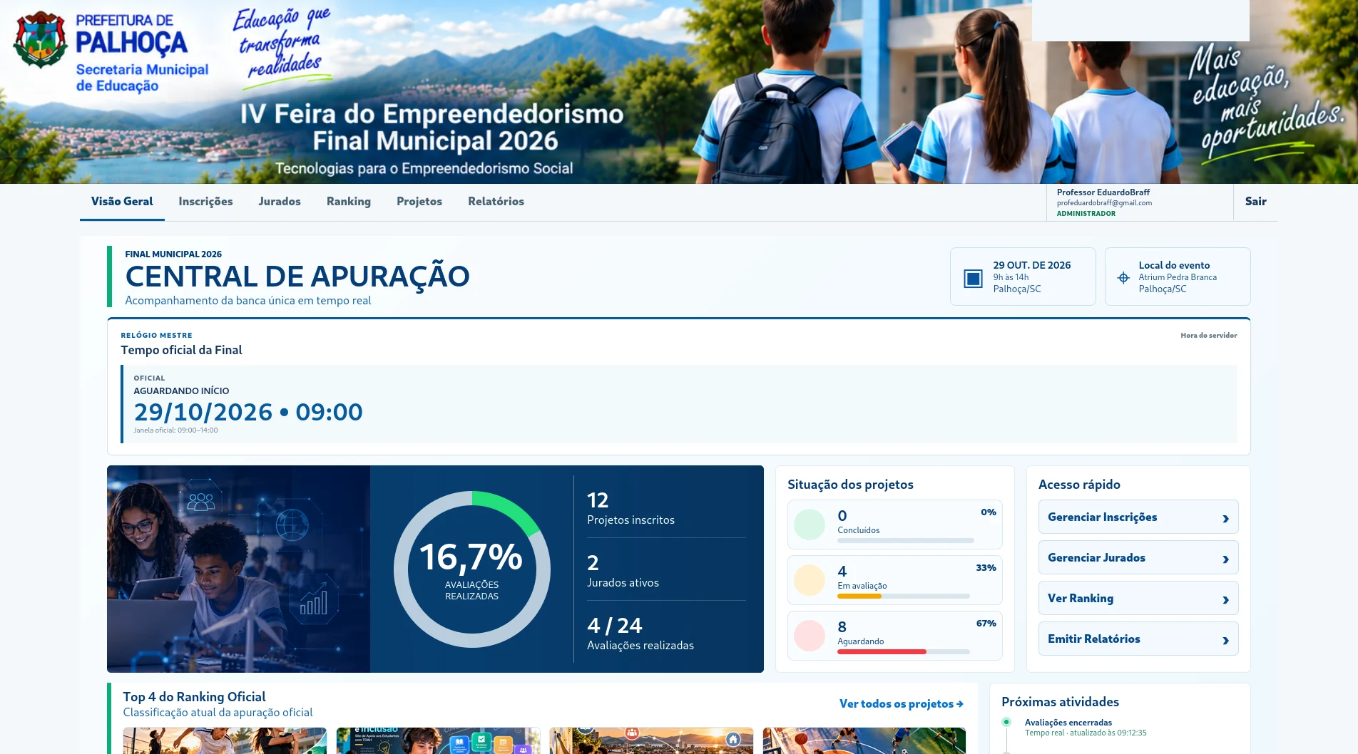 Captura real da Central de Apuração do ExpoFlow