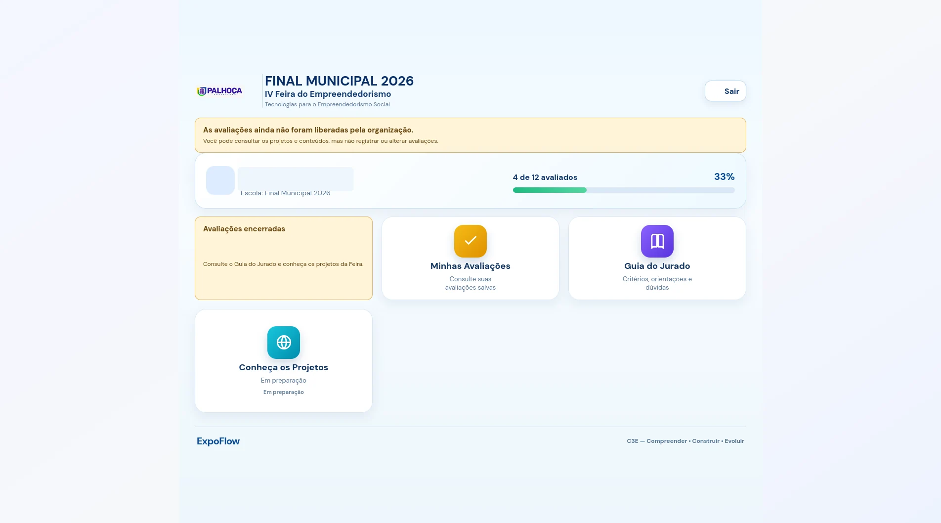 Portal do Jurado com avaliações ainda não liberadas